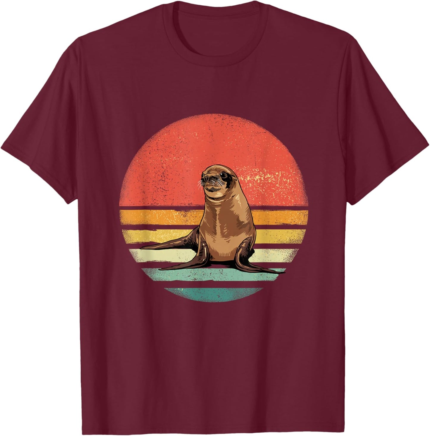 Retro Vintage Sea Lion Animal Lover T-Shirt - T-Shirt | Maroon