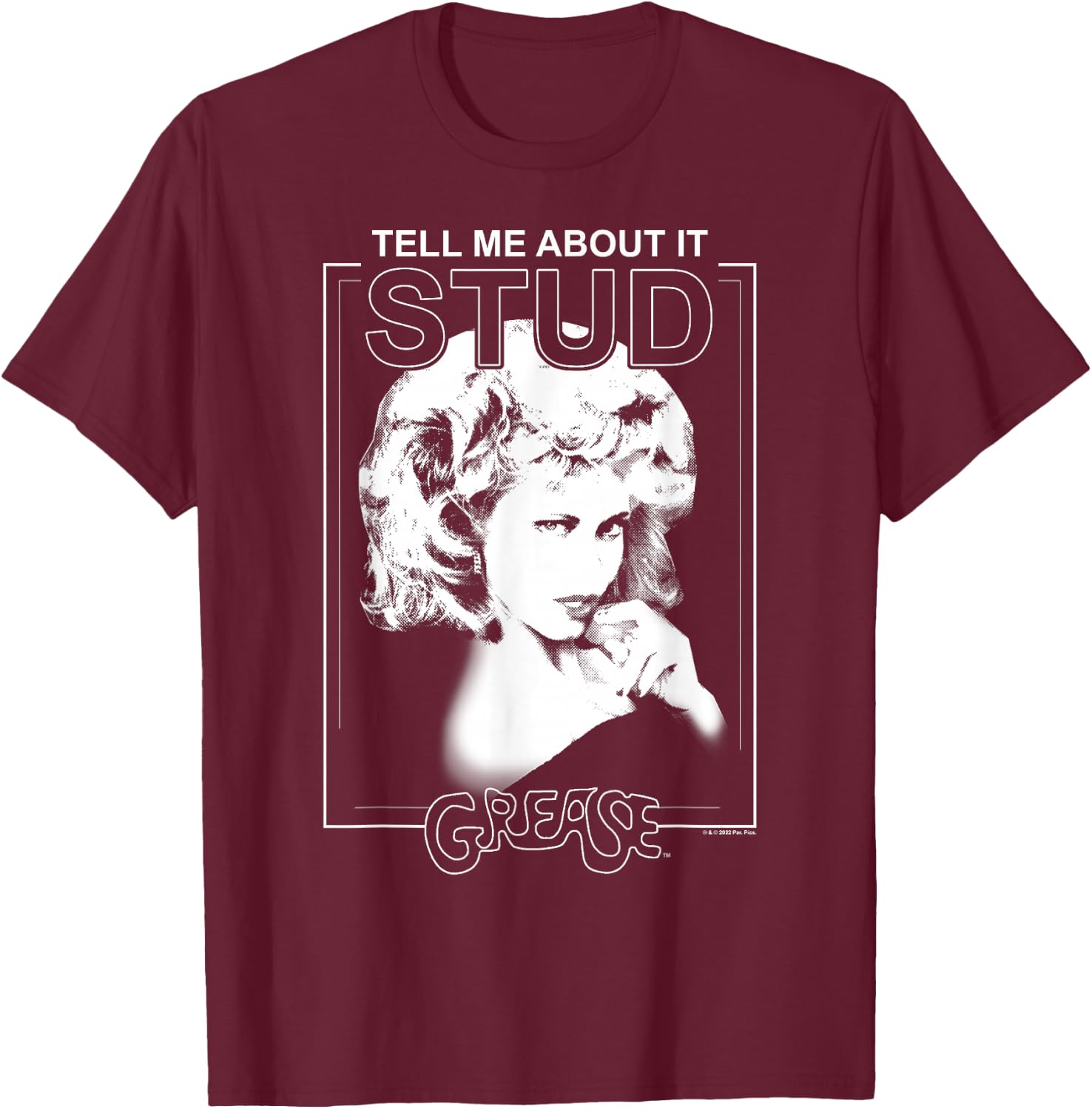 Grease Sandy Valentine's Day Tell Me About It Stud T-Shirt - T-Shirt | Maroon