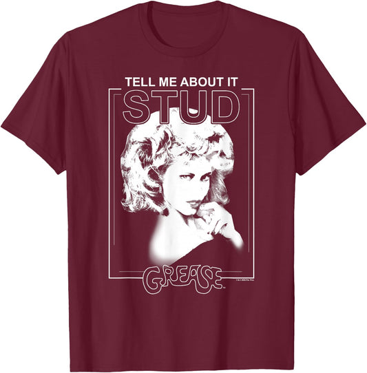 Grease Sandy Valentine's Day Tell Me About It Stud T-Shirt - T-Shirt | Maroon