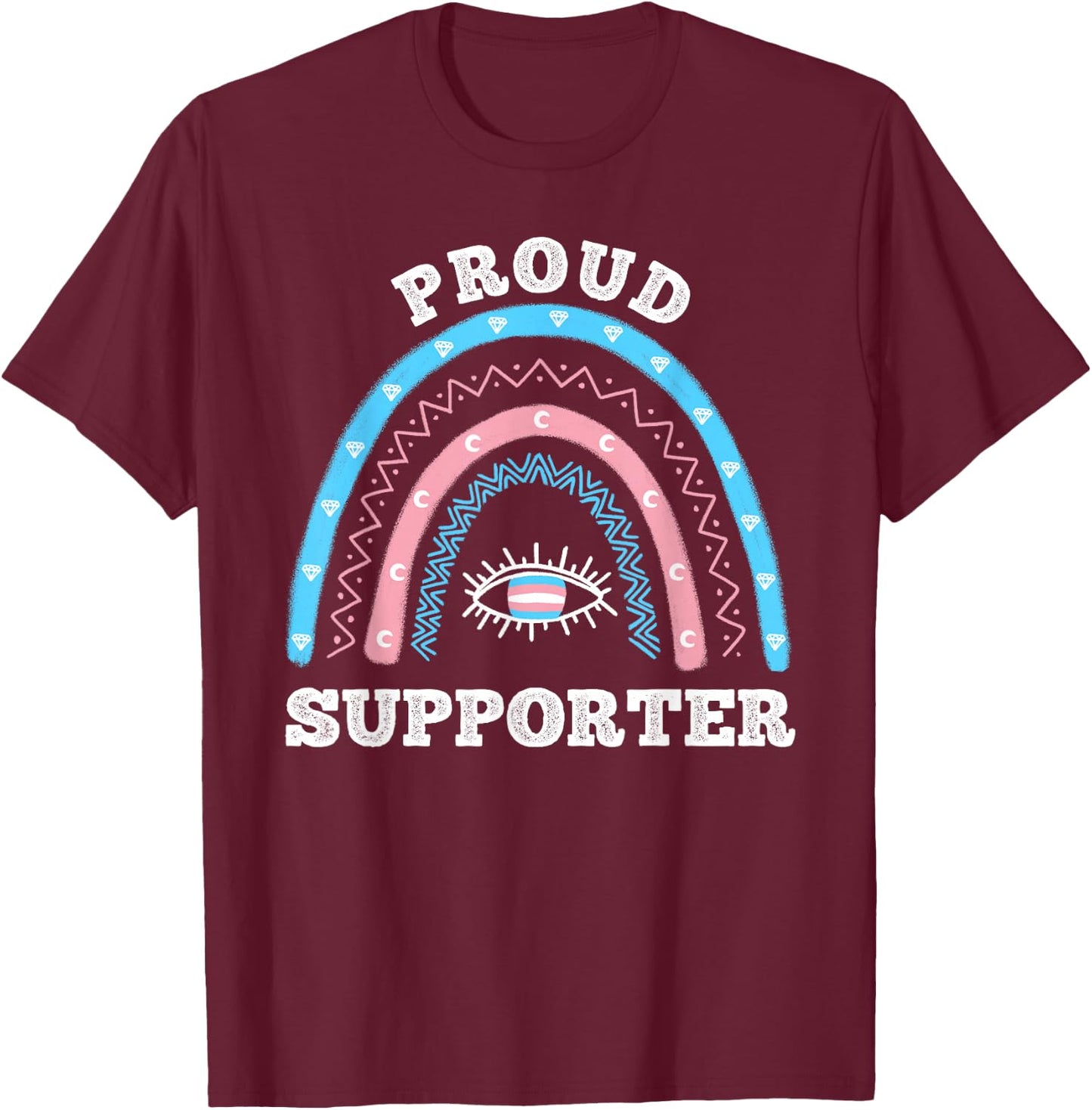 Boho Rainbow Proud Supporter Transgender T-Shirt - T-Shirt | Maroon