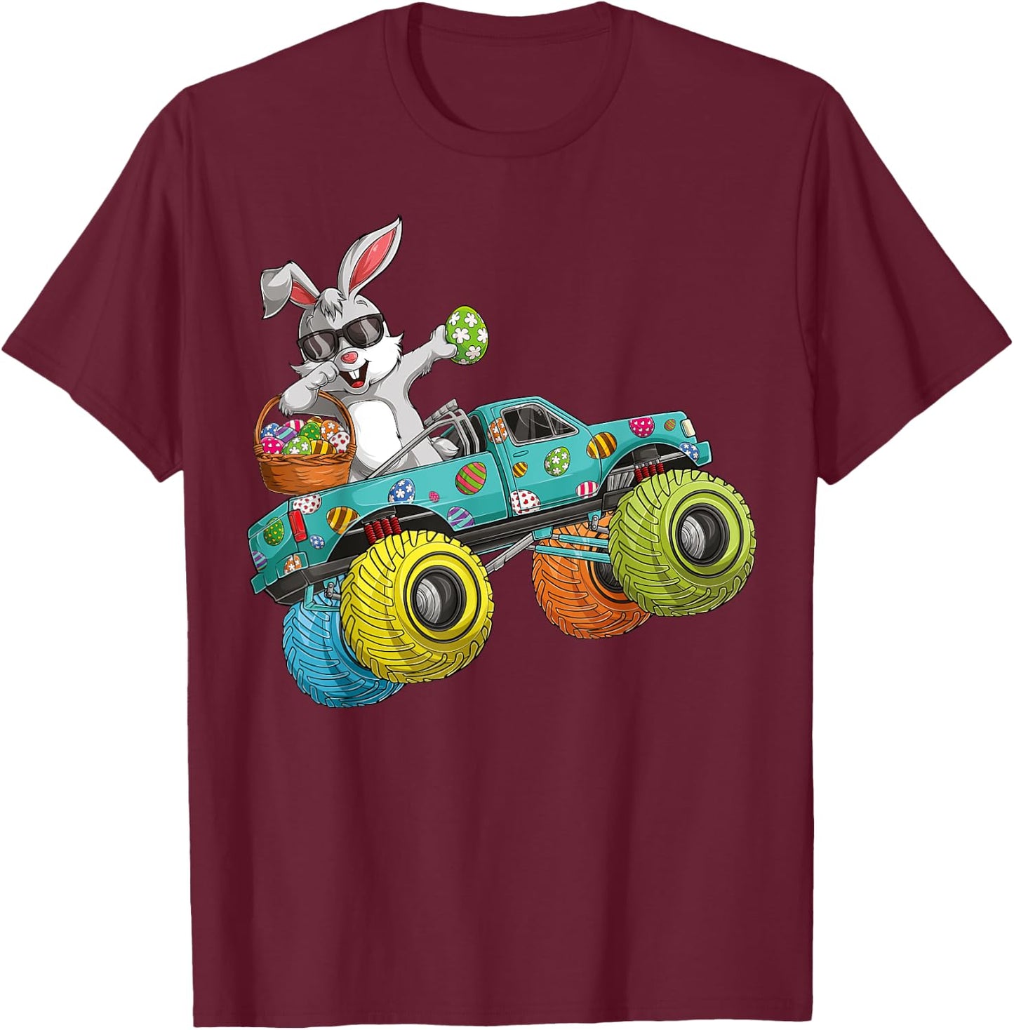 Dabbing Bunny Happy Easter Monster Truck Lovers Kids Boys T-Shirt - T-Shirt | Maroon