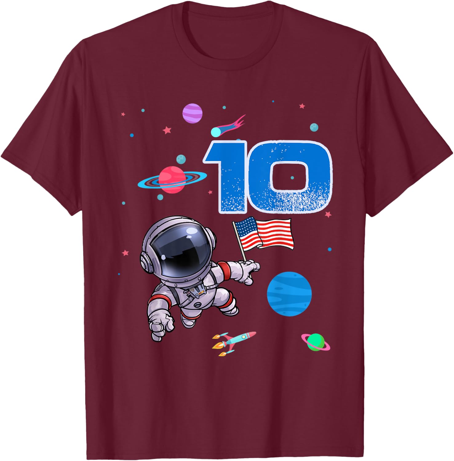 Astronaut Birthday Boy 10th Birthday 10 Years Old Space T-Shirt - T-Shirt | Maroon