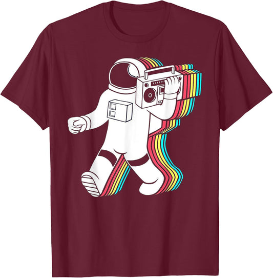 Colorful Music Lover's Astronaut Vintage T-Shirt - T-Shirt | Maroon