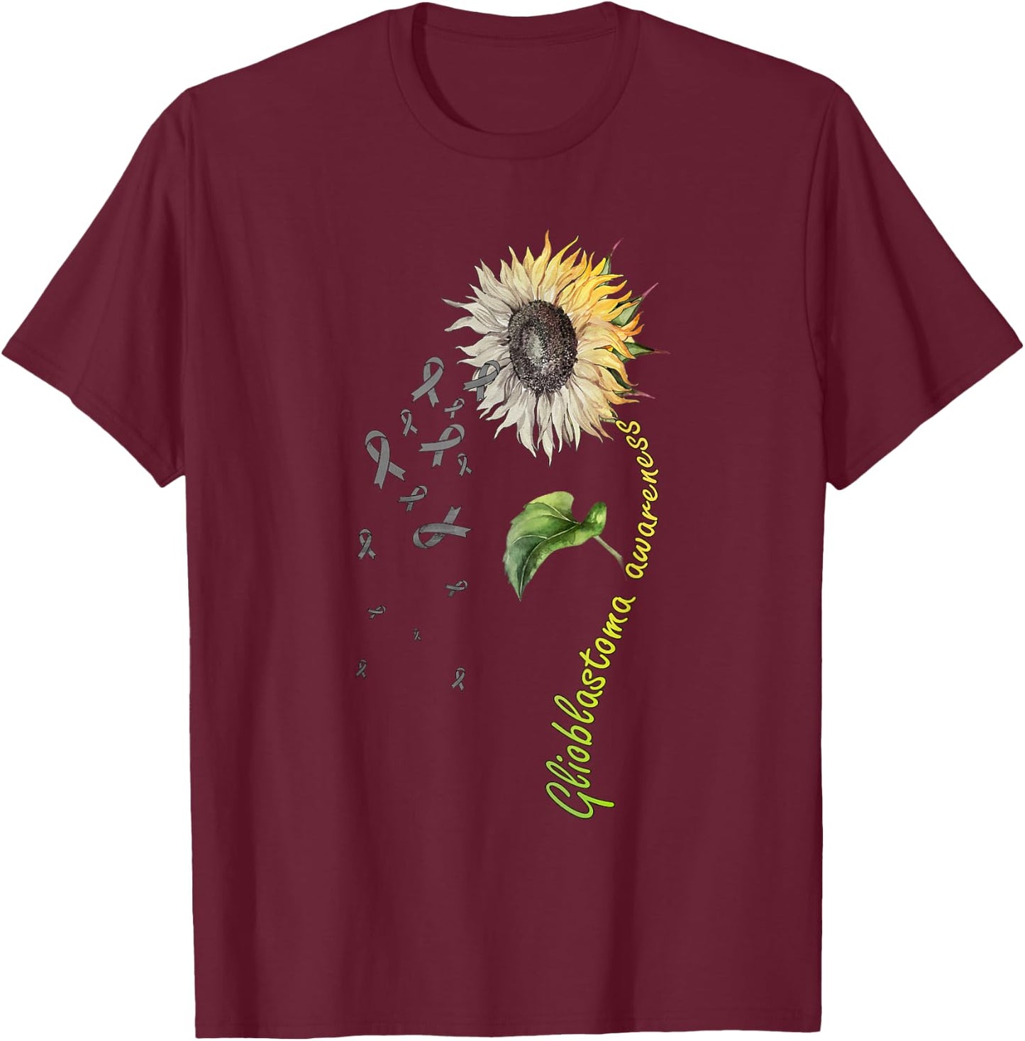 Glioblastoma Awareness Sunflower T-Shirt - T-Shirt | Maroon