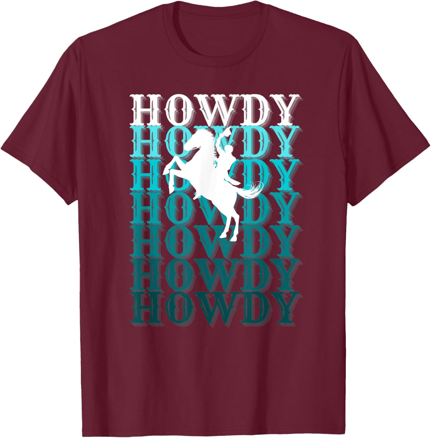 Fun Teal Country Boho Western Greetings Farm Fashion Horses T-Shirt - T-Shirt | Maroon