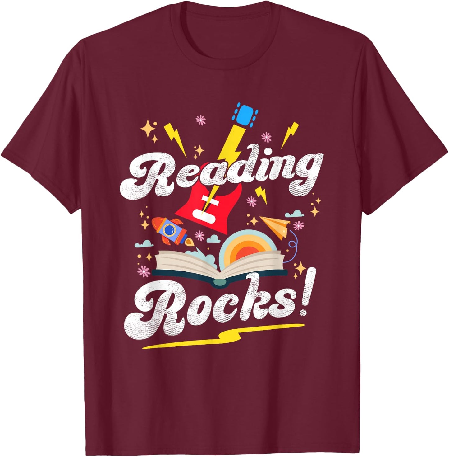 Reading Rocks Funny Quotes for National Reading Month 2024 T-Shirt - T-Shirt | Maroon