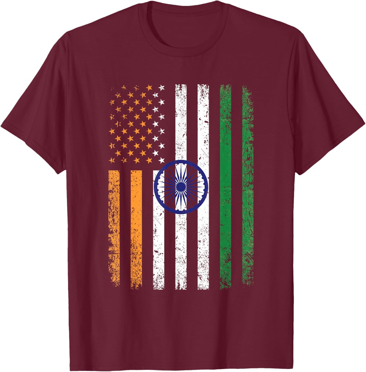 India USA Flag 4th Of July Patriotic American Indian Flag T-Shirt - T-Shirt | Maroon