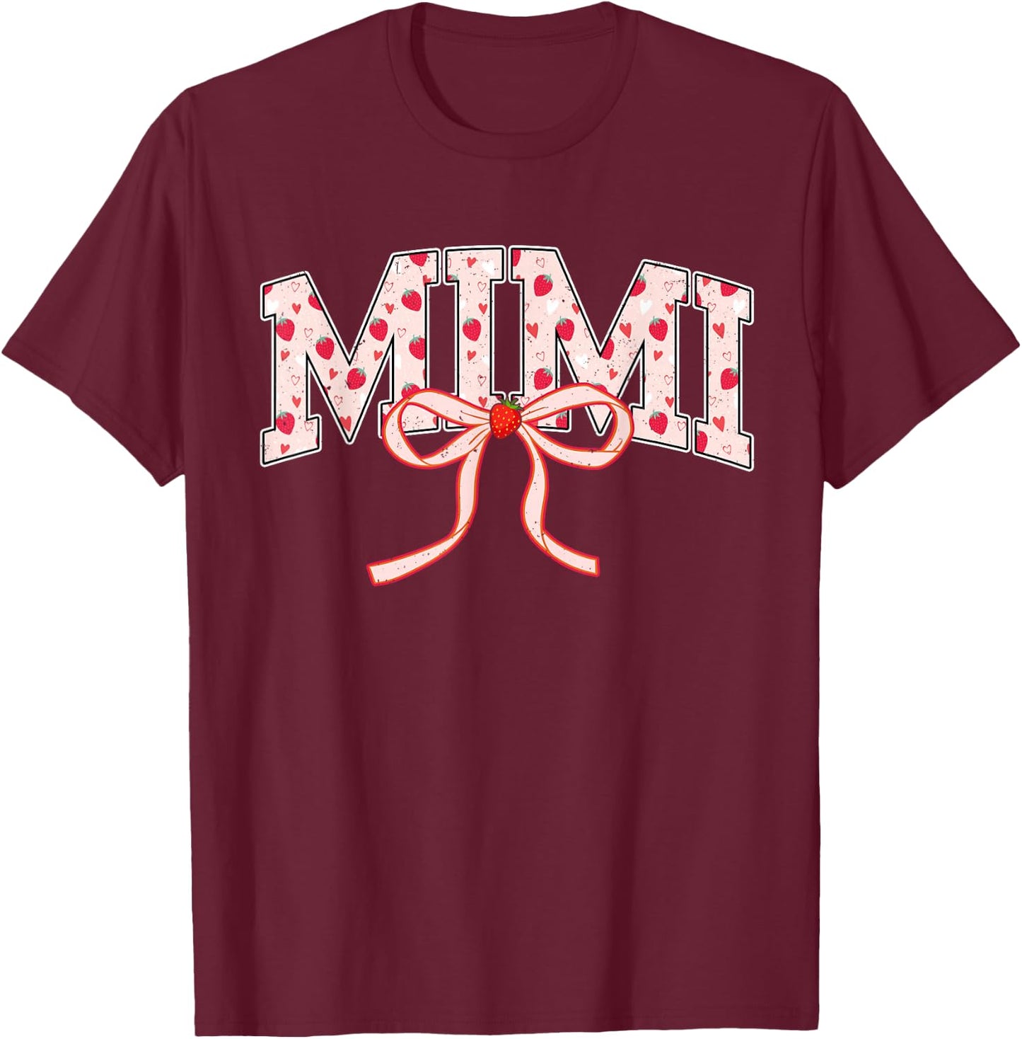 Mimi Strawberry Coquette Bow Matching Family T-Shirt - T-Shirt | Maroon