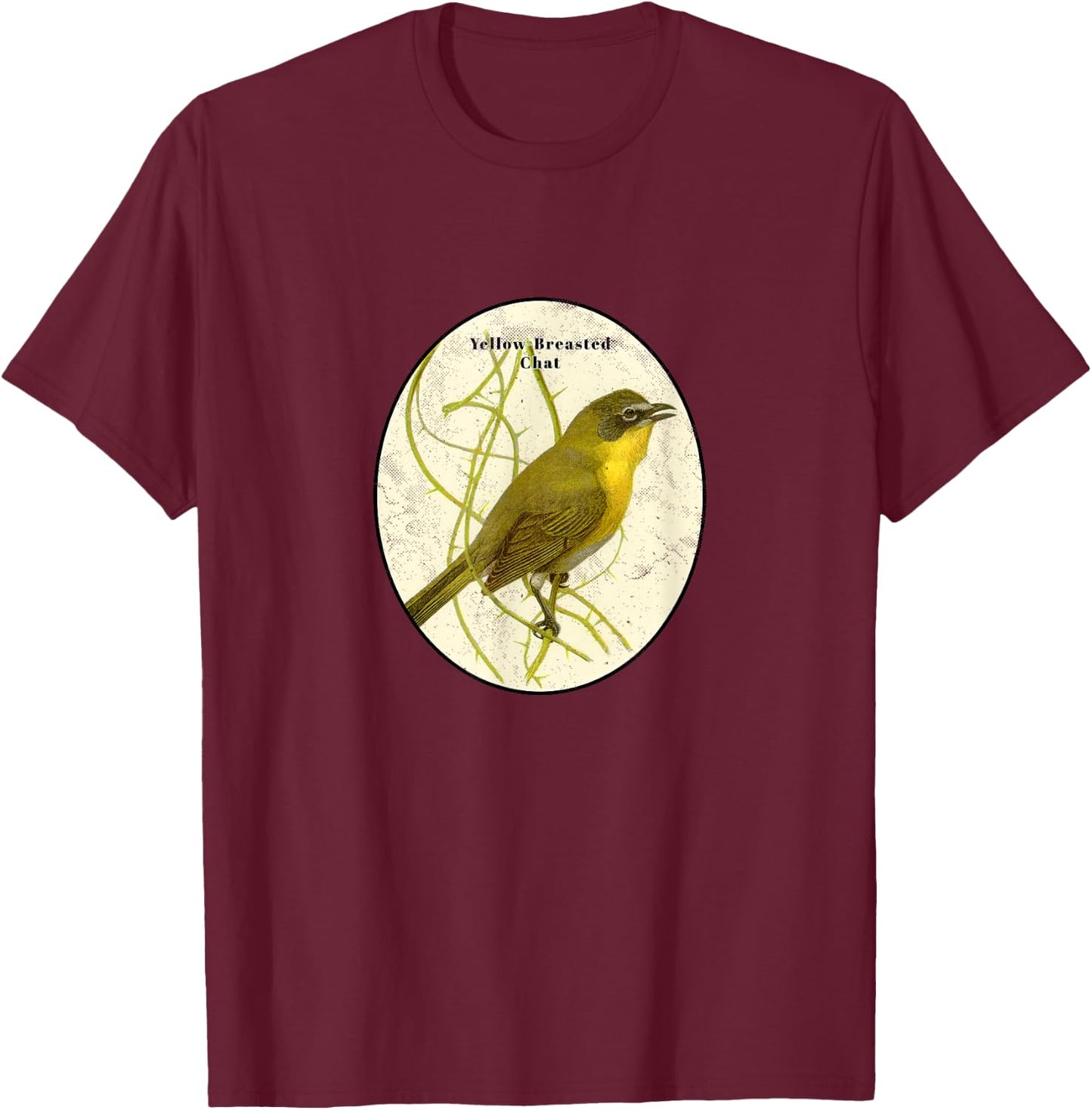 Retro Antique Yellow-Breasted Chat Vintage Bird Design T-Shirt - T-Shirt | Maroon