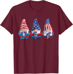 Gnomes 4th Of July Patriotic Gnome USA Flag Independence Day T-Shirt - T-Shirt | Maroon