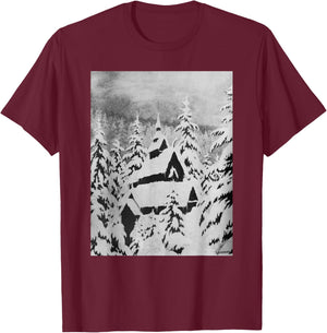 Stave Church in the Snow Theodor Kittelsen Romanticism Art T-Shirt - T-Shirt | Maroon