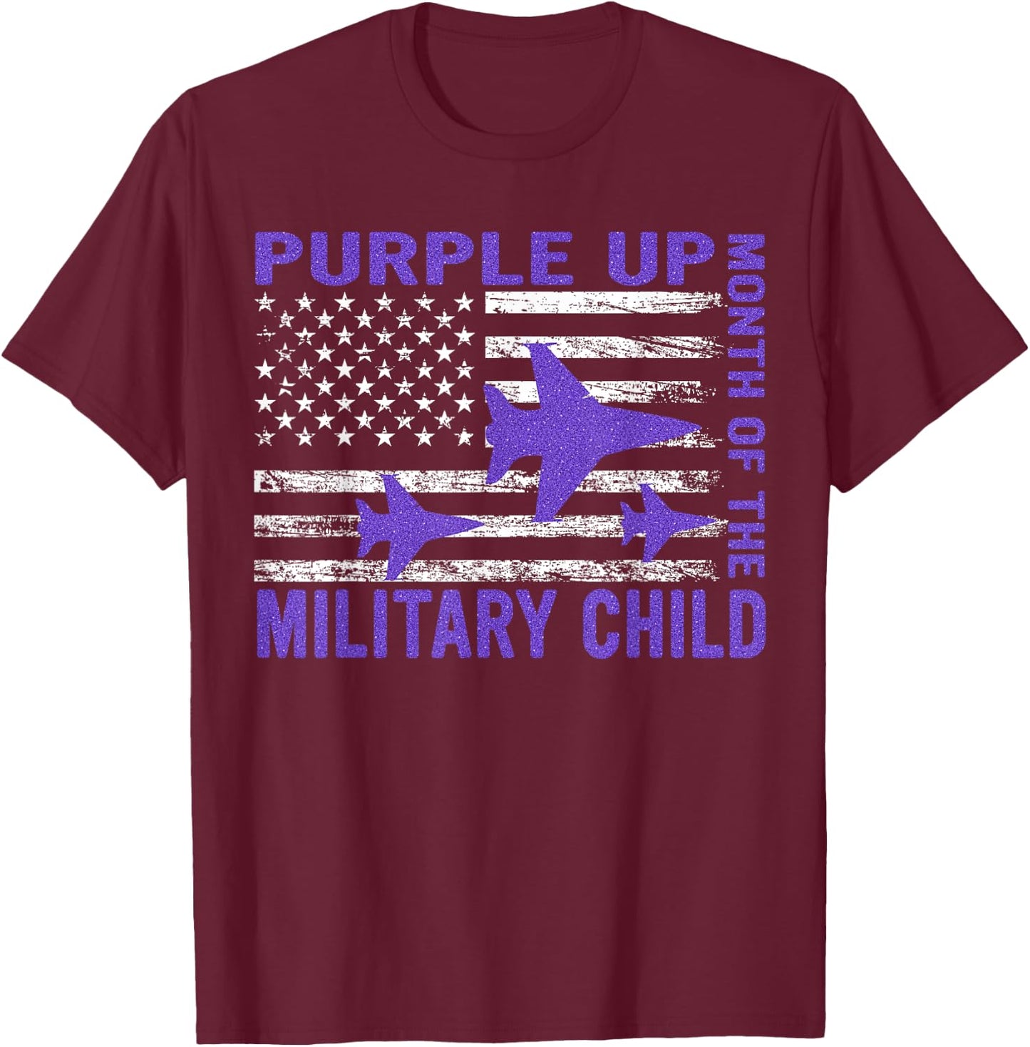 Purple Up Military Child Month USA Flag T-Shirt - T-Shirt | Maroon