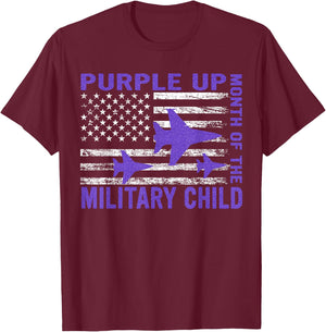 Purple Up Military Child Month USA Flag T-Shirt - T-Shirt | Maroon