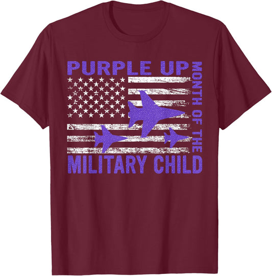 Purple Up Military Child Month USA Flag T-Shirt - T-Shirt | Maroon