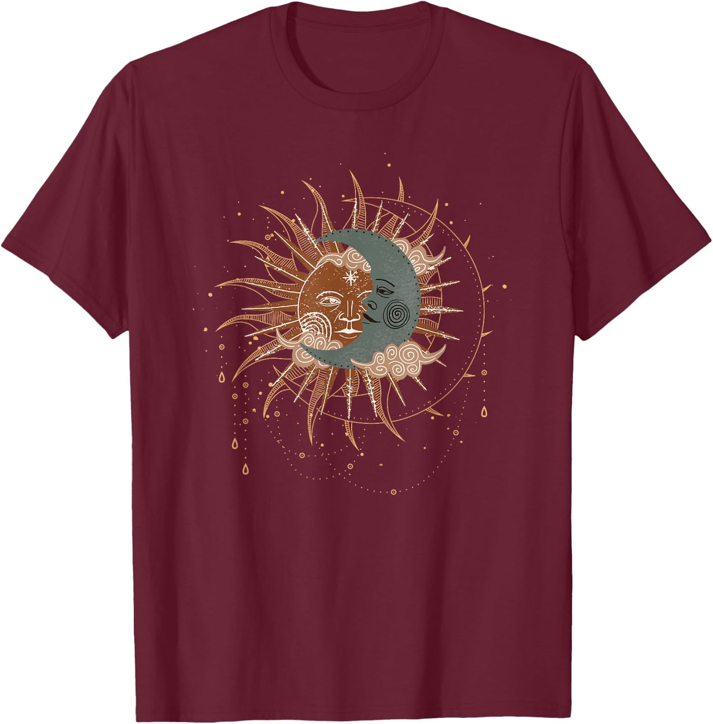 Sun and Moon Celestial Boho Mystical Hippie 90s T-Shirt - T-Shirt | Maroon