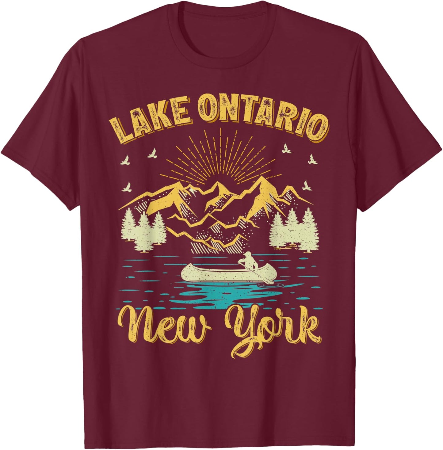 Summer Vacation Retro Mountain New York Ontario Lake Men Women Kids T-Shirt - T-Shirt | Maroon