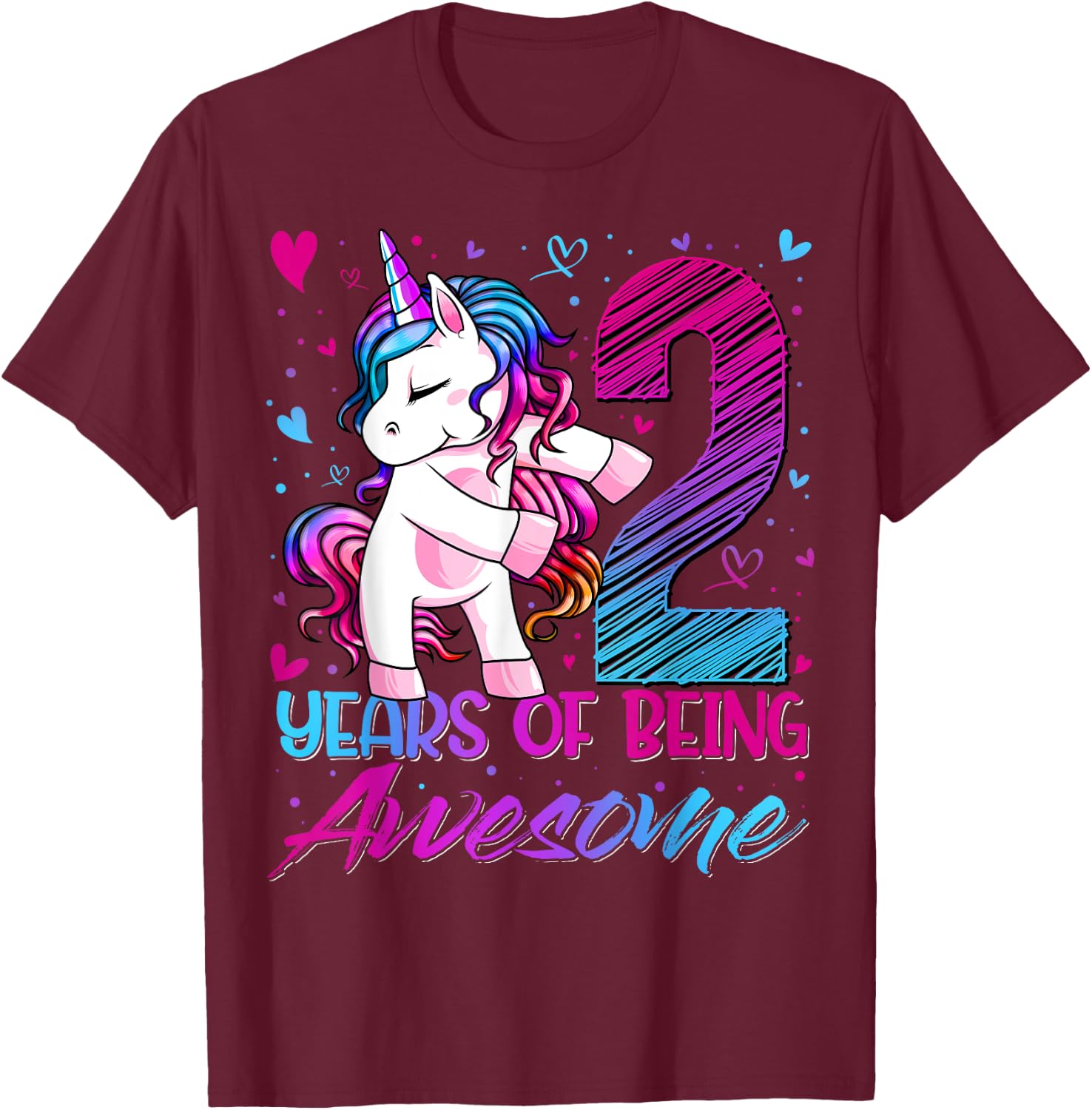 2 Year Old Gifts Unicorn Flossing 2nd Birthday Girl Party T-Shirt - T-Shirt | Maroon