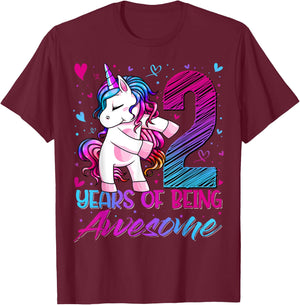 2 Year Old Gifts Unicorn Flossing 2nd Birthday Girl Party T-Shirt - T-Shirt | Maroon