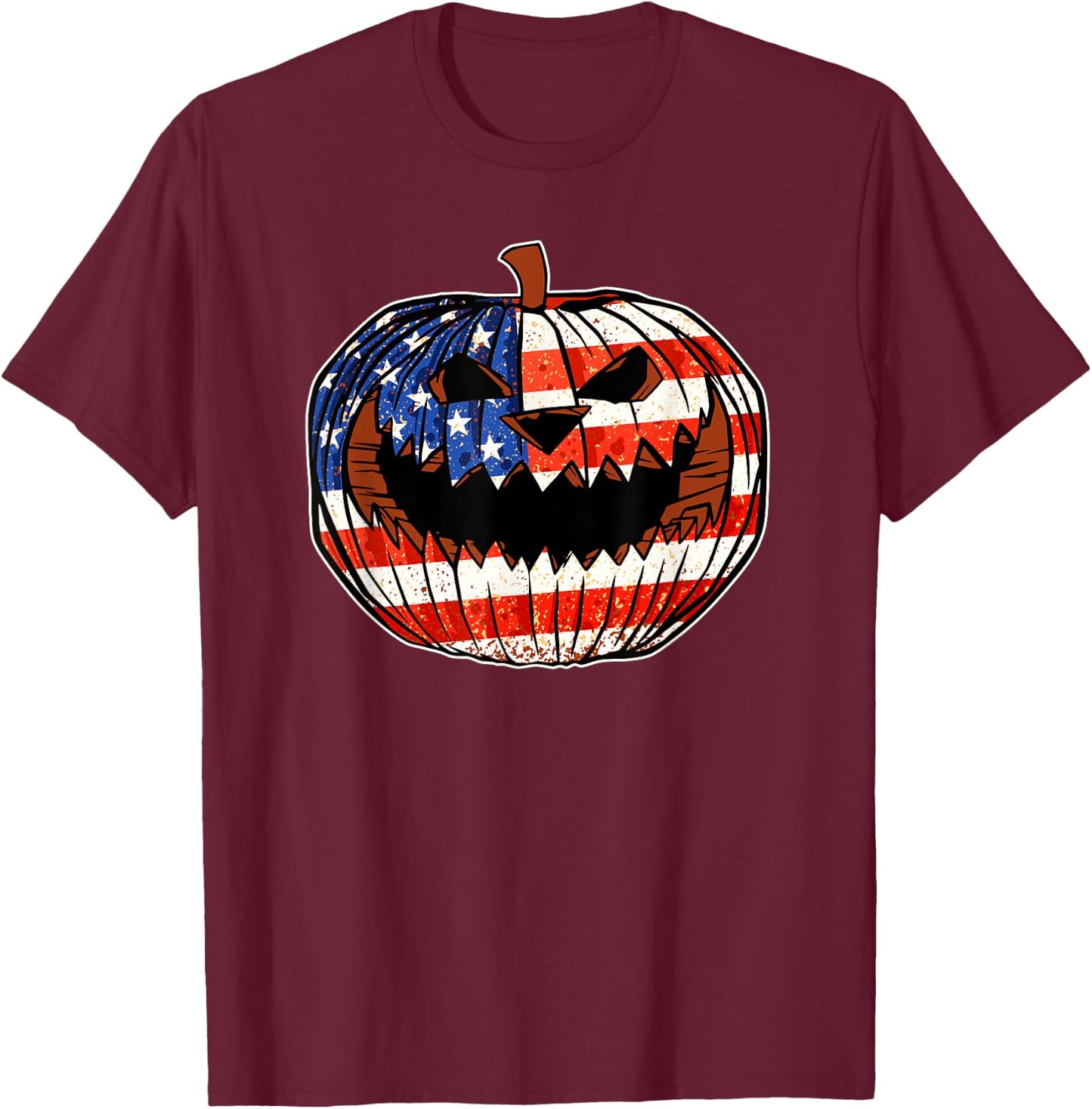 Patriotic America USA Flag Pumpkin Halloween T-Shirt - T-Shirt | Maroon