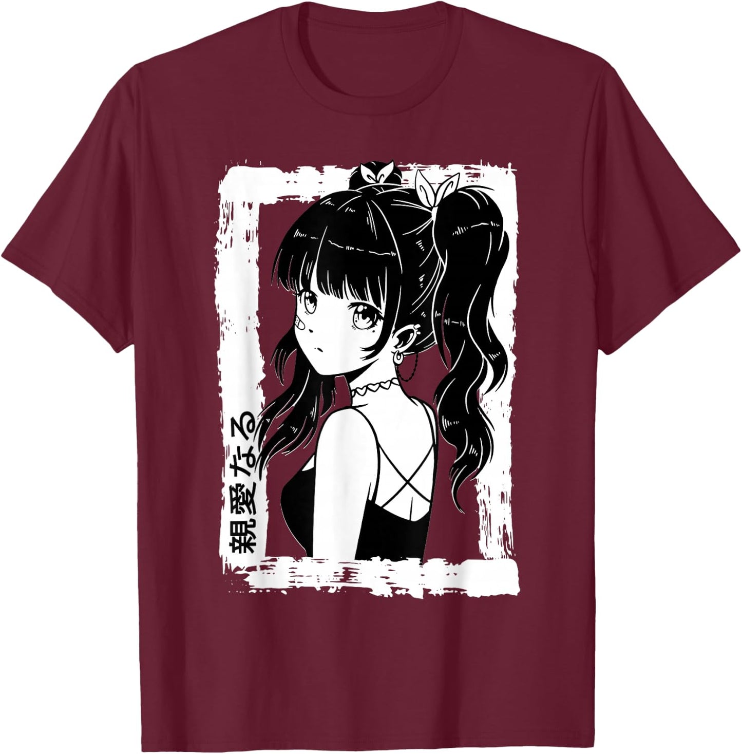 Anime Goth Girl Otaku Japanese Aesthetic Vaporwave Anime T-Shirt - T-Shirt | Maroon