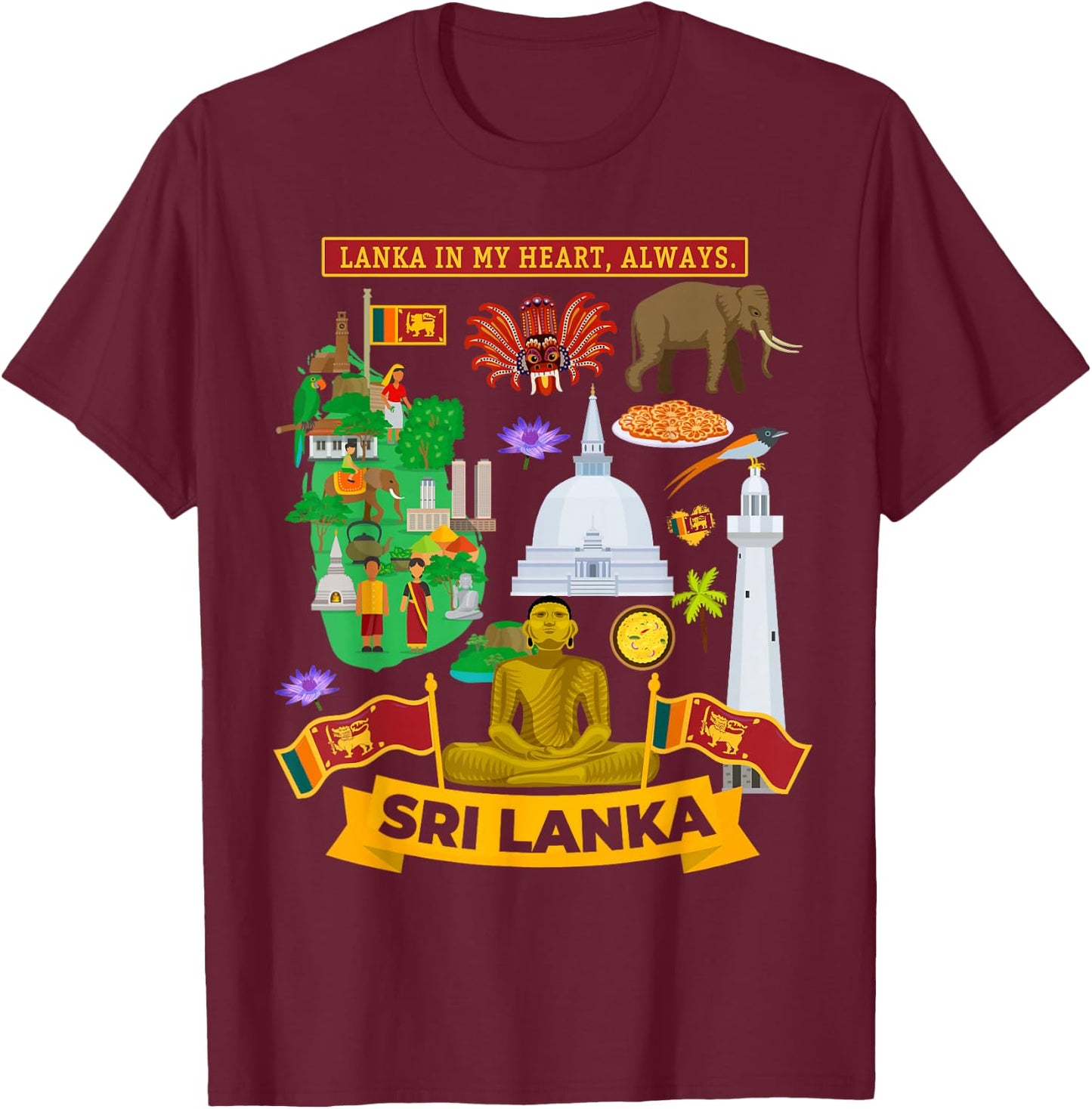 Sri Lanka Heritage Outfit Idea for Kids & Sri Lankan Flag T-Shirt - T-Shirt | Maroon