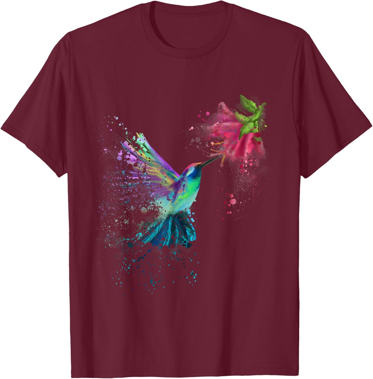Hummingbird and Flower Bird Watcher Hummingbird Lover T-Shirt - T-Shirt | Maroon