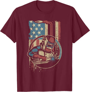 Weld Funny Welder Welding Vintage American Flag Welders Gift T-Shirt - T-Shirt | Maroon