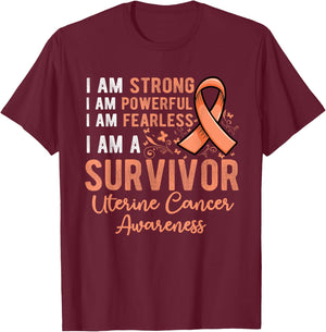 Peach ribbon support survivor of uterine cancer awareness T-Shirt - T-Shirt | Maroon