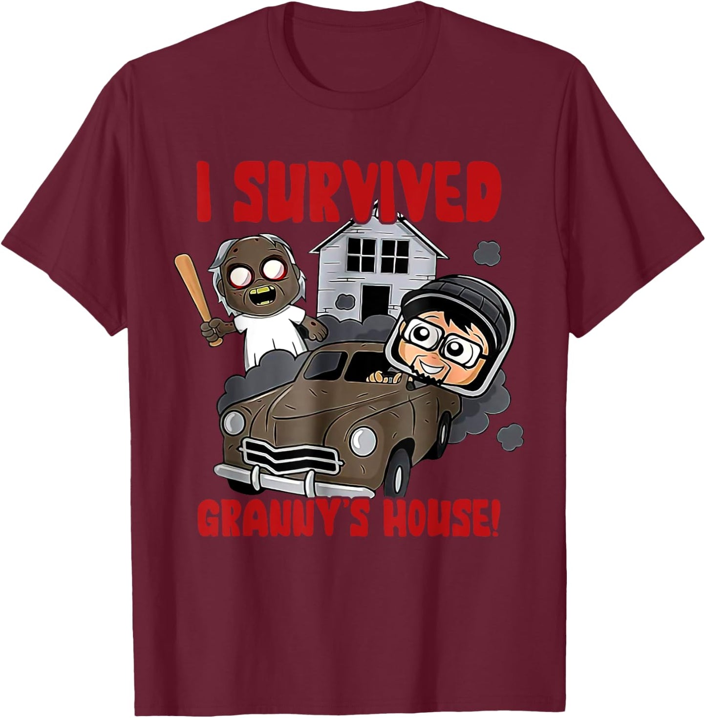 I Survived Granny's Funny House T-Shirt - T-Shirt | Maroon