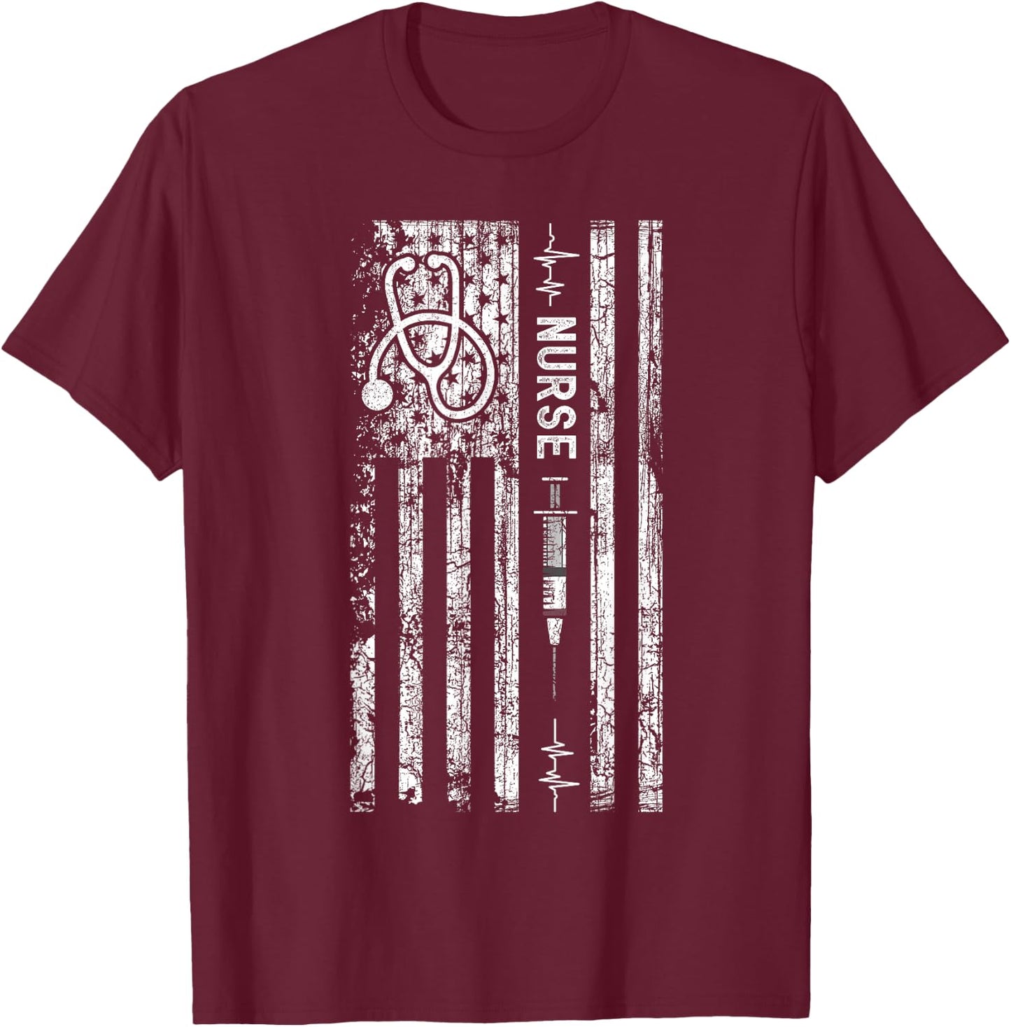 Vintage American Flag Nurse T-Shirt - T-Shirt | Maroon