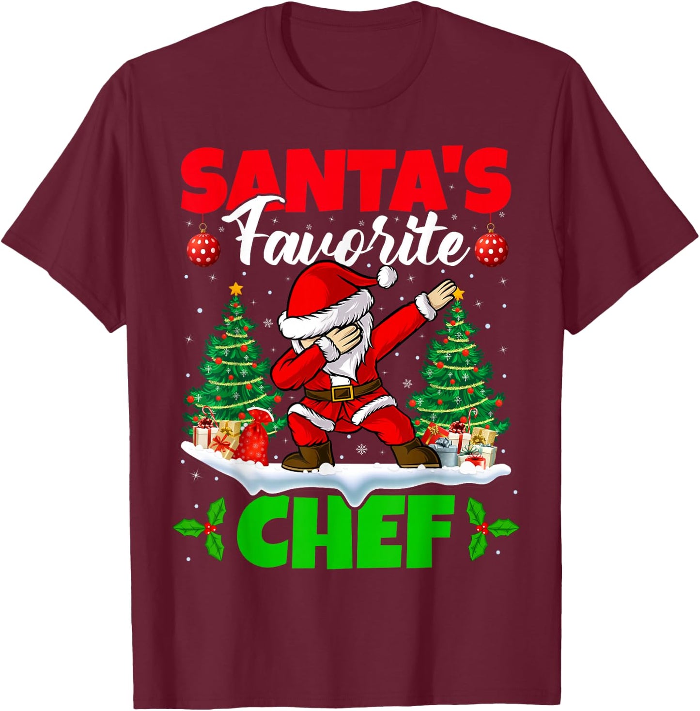 Xmas Dabbing Santa's Favorite Chef Christmas T-Shirt - T-Shirt | Maroon