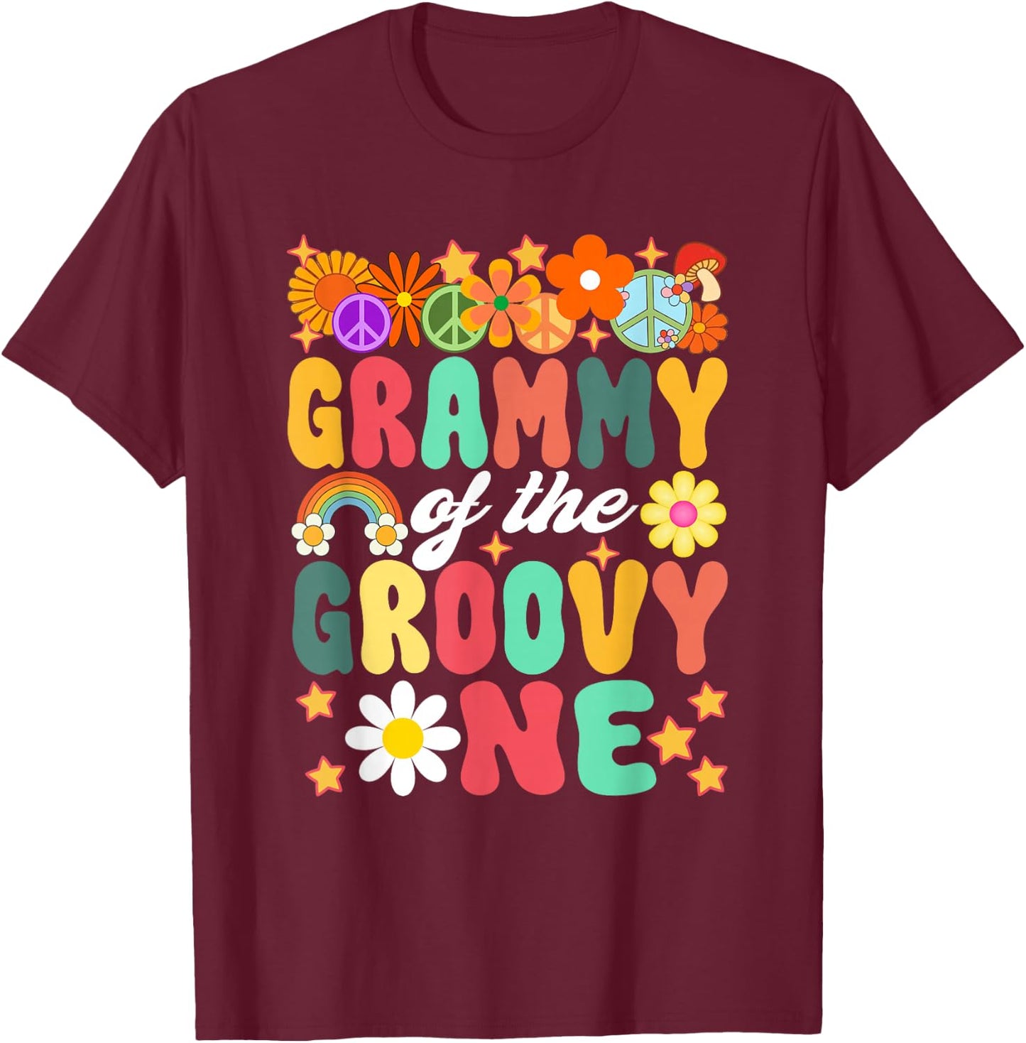 Retro Grammy of Groovy One Matching Family 1st Birthday T-Shirt - T-Shirt | Maroon