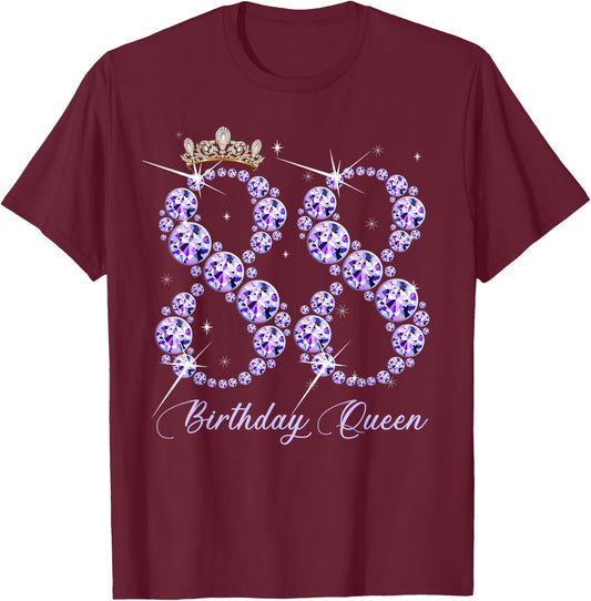 88 Year Old Its My 88th Birthday Queen Diamond Heels Crown T-Shirt - T-Shirt | Maroon