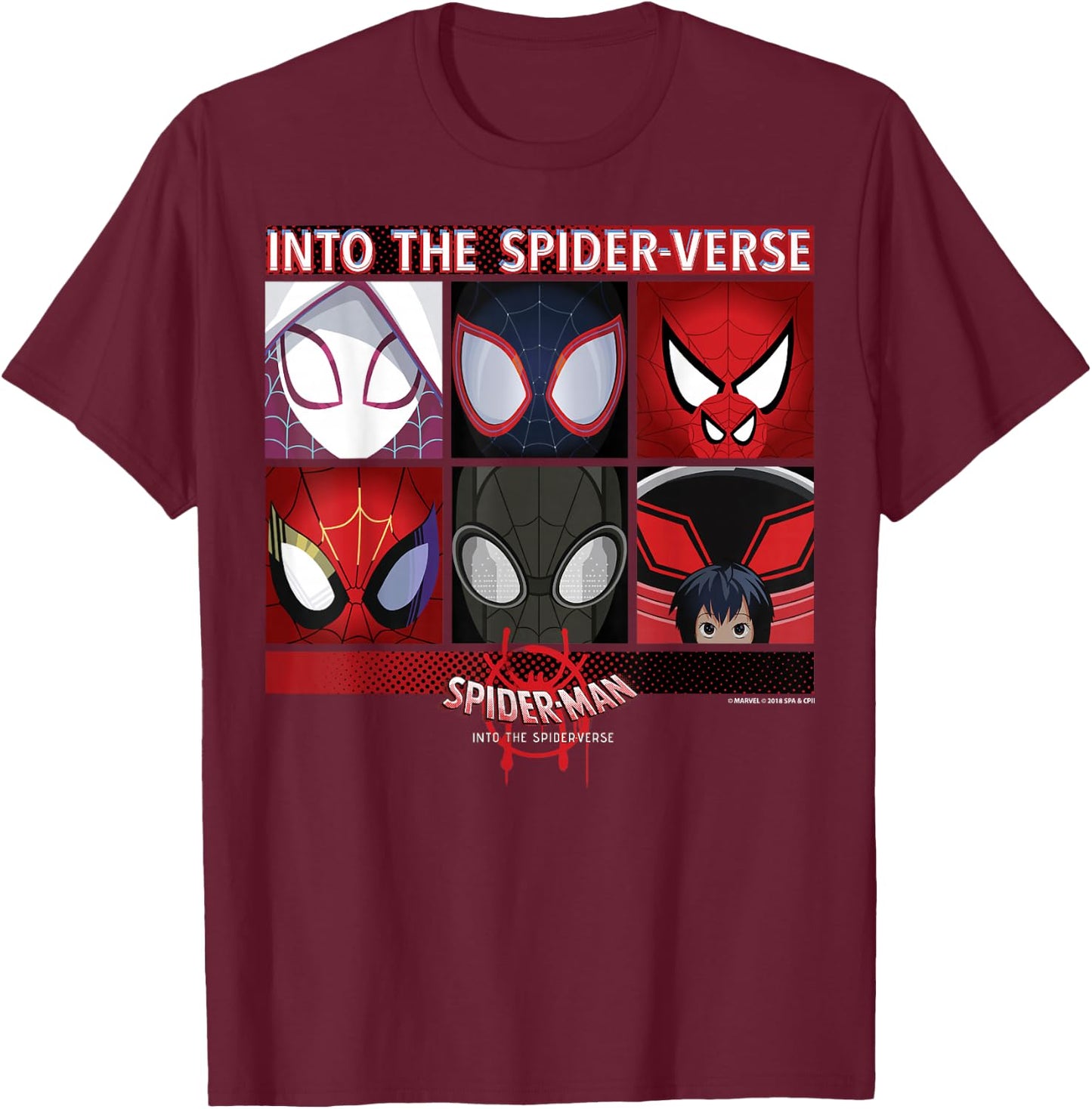 Marvel Spider-Man Spiderverse Square Group Graphic T-Shirt - T-Shirt | Maroon