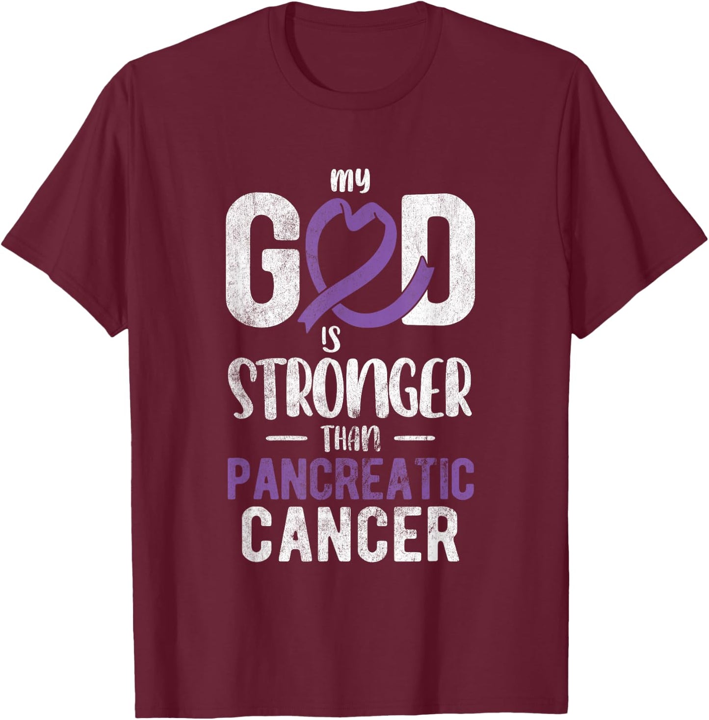 My God Stronger Than Pancreatic Cancer Awareness T-Shirt - T-Shirt | Maroon