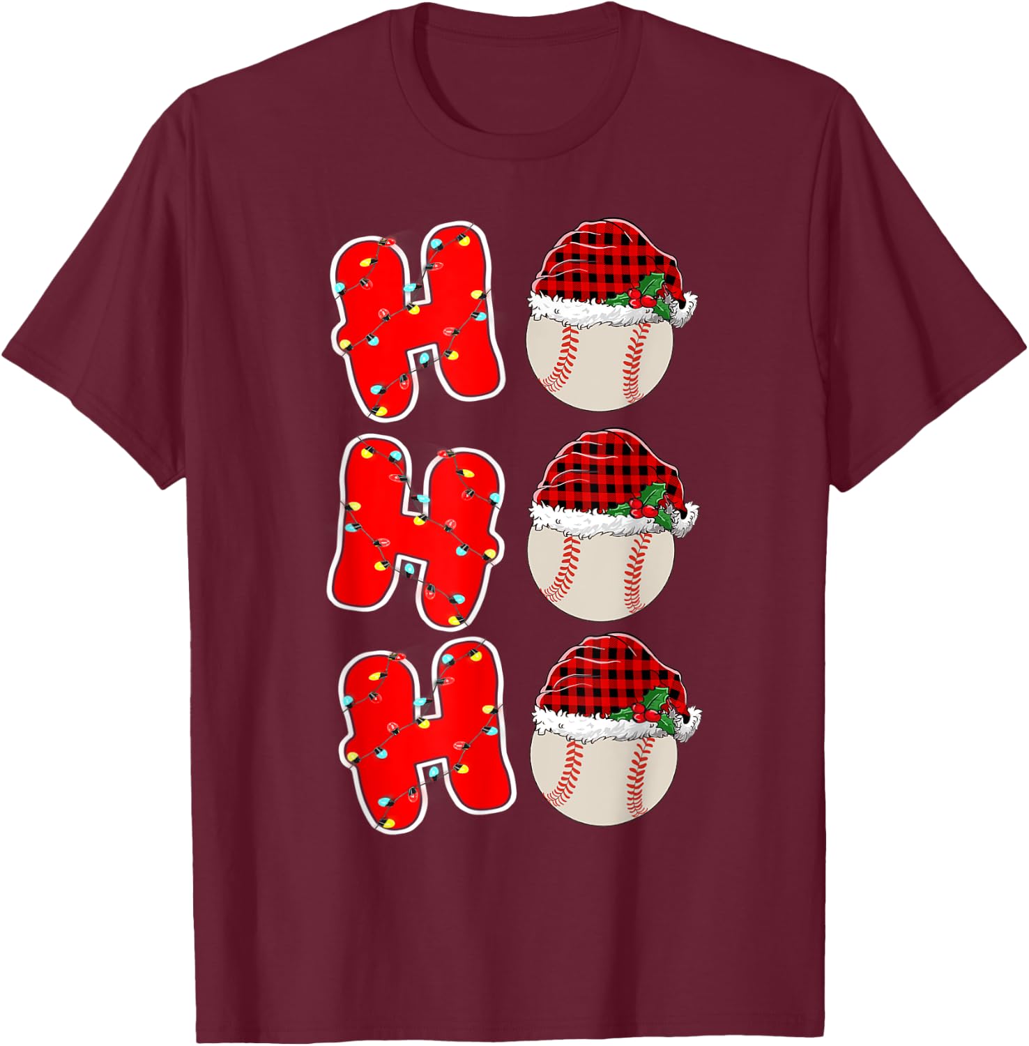 Ho-Ho-Ho Santa Red Plaid Claus Christmas Pajama Baseball T-Shirt - T-Shirt | Maroon