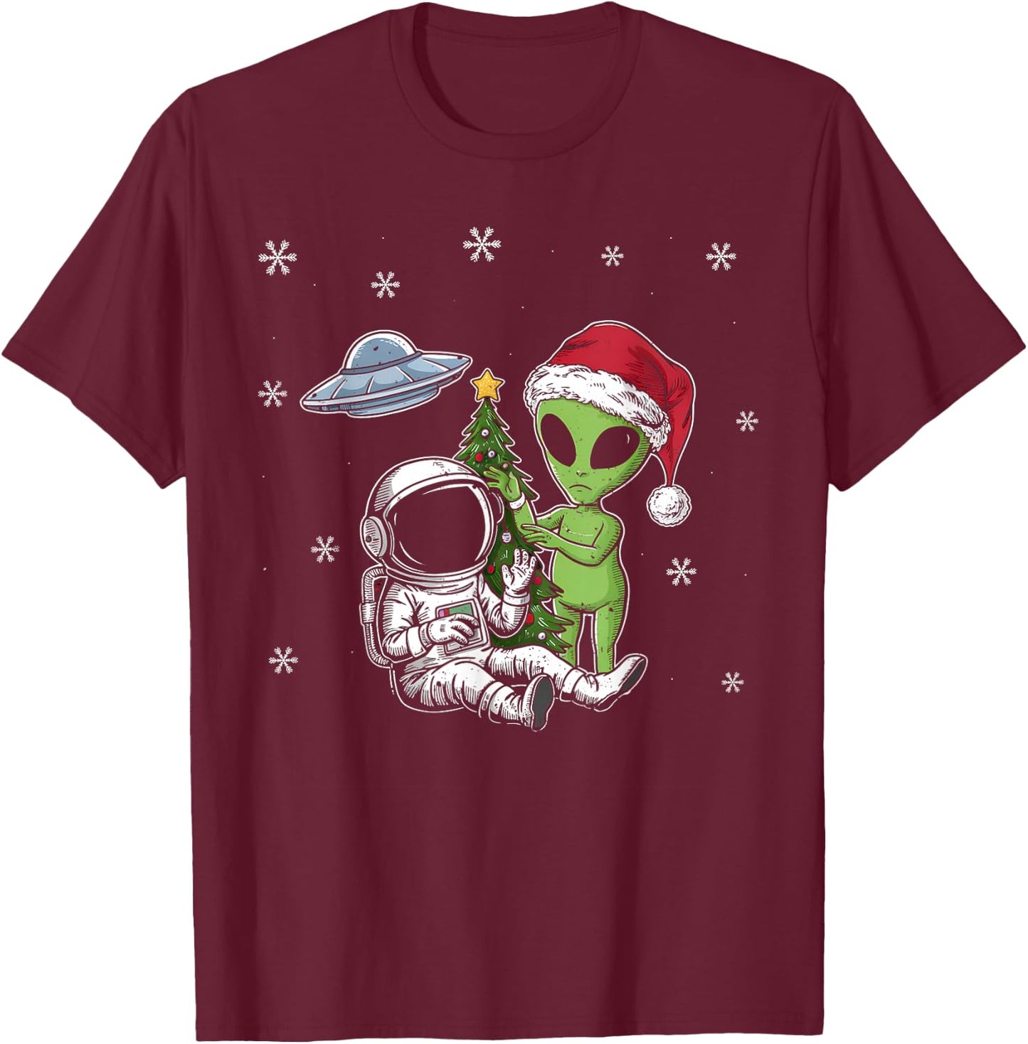 Alien Santa Astronaut UFO Christmas Funny Gifts T-Shirt - T-Shirt | Maroon