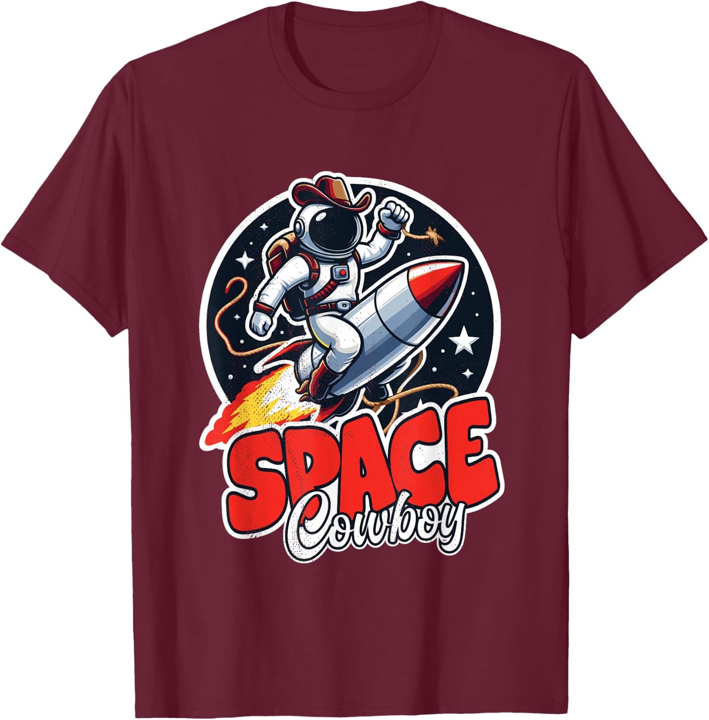 Vintage Space Cowboy Astronaut with Rocket For Boys & Girls T-Shirt - T-Shirt | Maroon