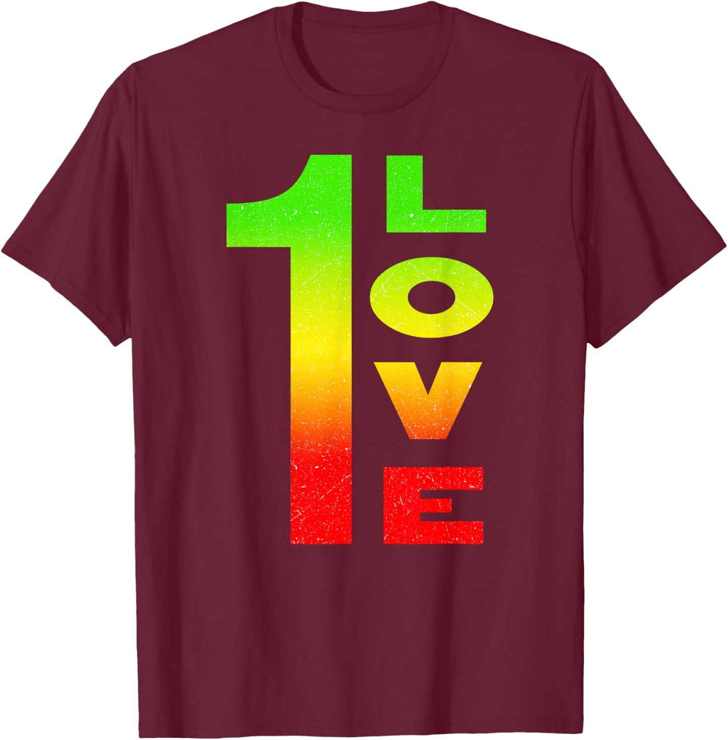 One Love Reggae Rasta Rastafarian T-Shirt - T-Shirt | Maroon
