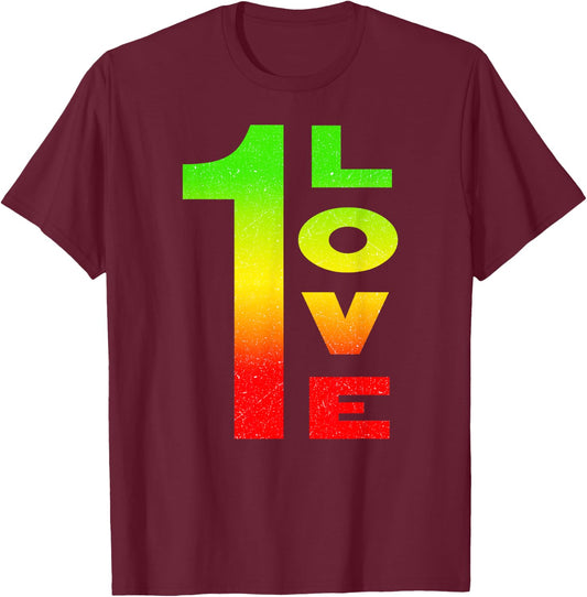 One Love Reggae Rasta Rastafarian T-Shirt - T-Shirt | Maroon