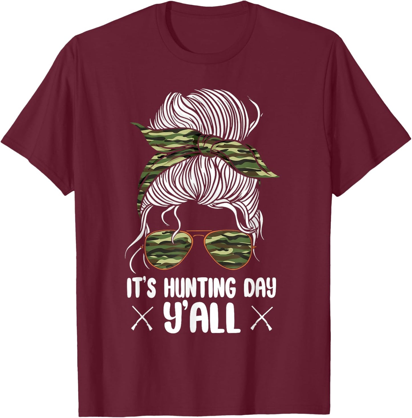 Deer Hunting Hunter Girl Sunglasses Vintage Camouflage Camo T-Shirt - T-Shirt | Maroon