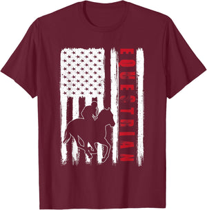 USA Equestrian team American flag US Horses rider men women T-Shirt - T-Shirt | Maroon