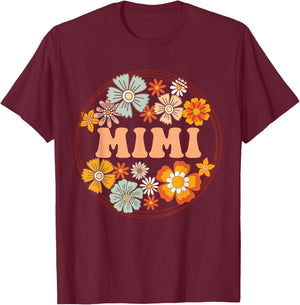Groovy Mimi Retro Flowers Women Mother's Day Grandma T-Shirt - T-Shirt | Maroon
