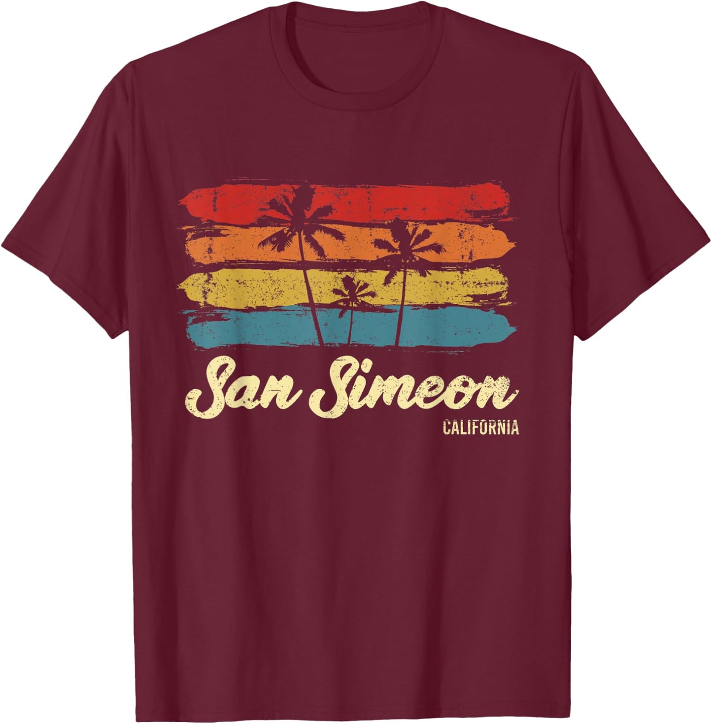 Vintage San Simeon California Palm Trees CA Retro T-Shirt - T-Shirt | Maroon