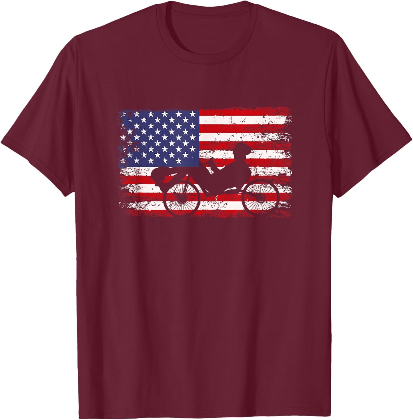 Recumbent Bike American Flag, Recumbent Bike T-Shirt - T-Shirt | Maroon
