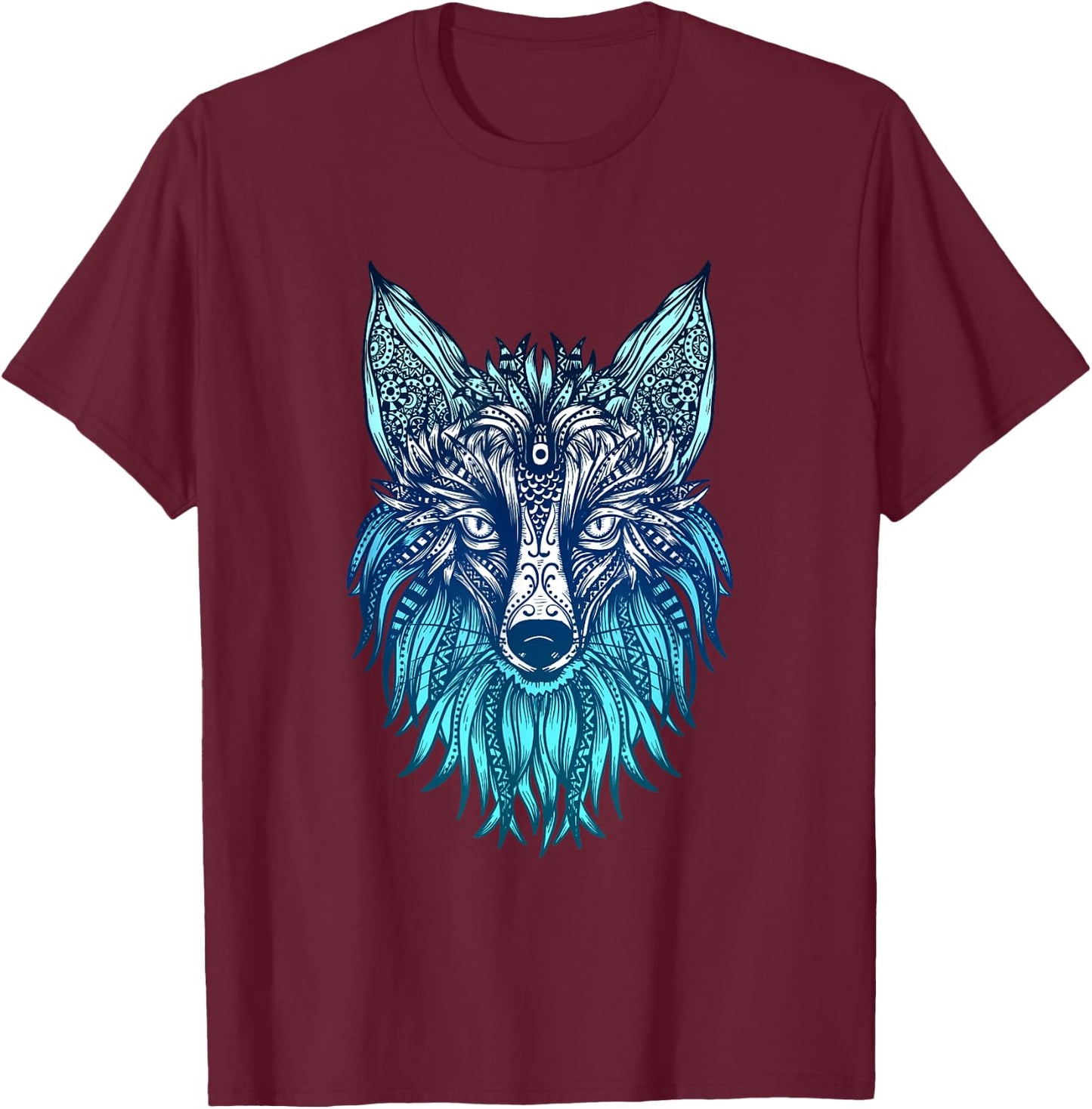 Arctic Fox Tribal Face Ornaments Antarctica Animal Fox T-Shirt - T-Shirt | Maroon