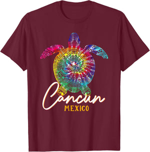 Cancun Tie Dye Sea Turtle Mexico Matching Family Vacation T-Shirt - T-Shirt | Maroon