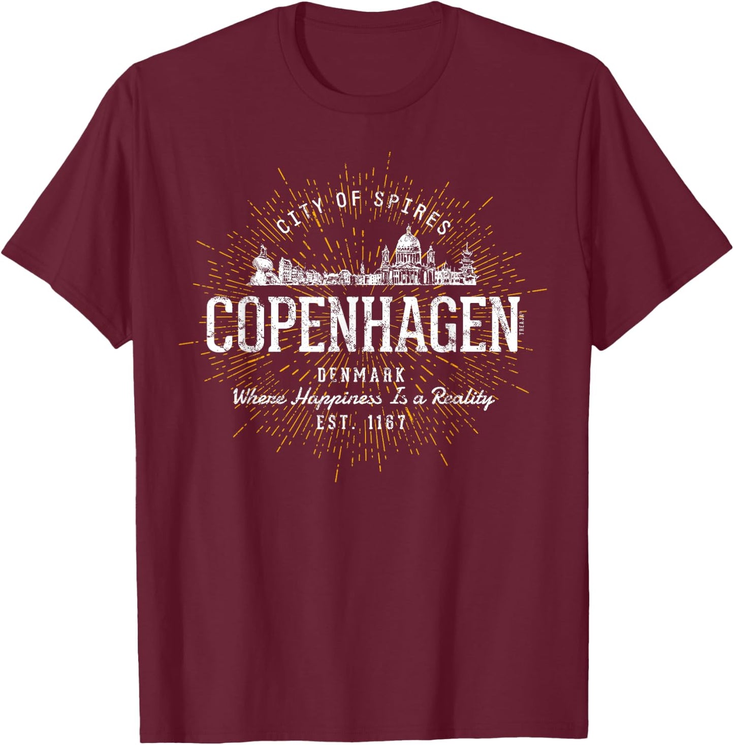 Denmark Retro Copenhagen Vintage T-Shirt - T-Shirt | Maroon