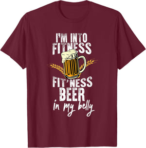 Funny i'm into fitness fit'ness beer in my belly Workout Gym T-Shirt - T-Shirt | Maroon