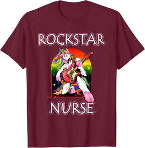 Unicorn Nurse Rockstar Rock Guitar Music Band Nursing T-Shirt - T-Shirt | Maroon